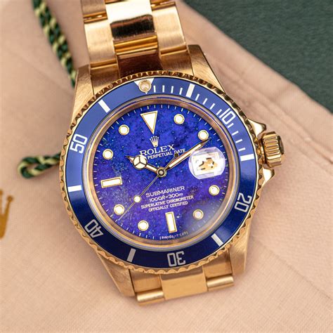 rolex submariner 18k gold mens watch 16618|rolex lapis lazuli dial.